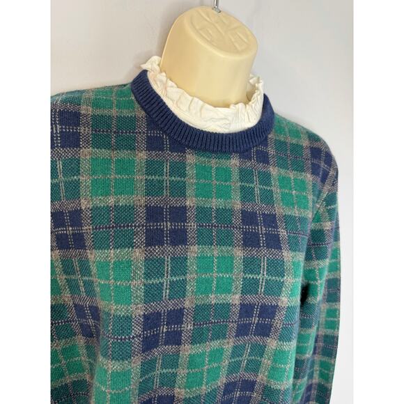 Brooks Brothers Sweater Women's M Green Blue Tartan Plaid Removable Collar - Picture 2 of 15